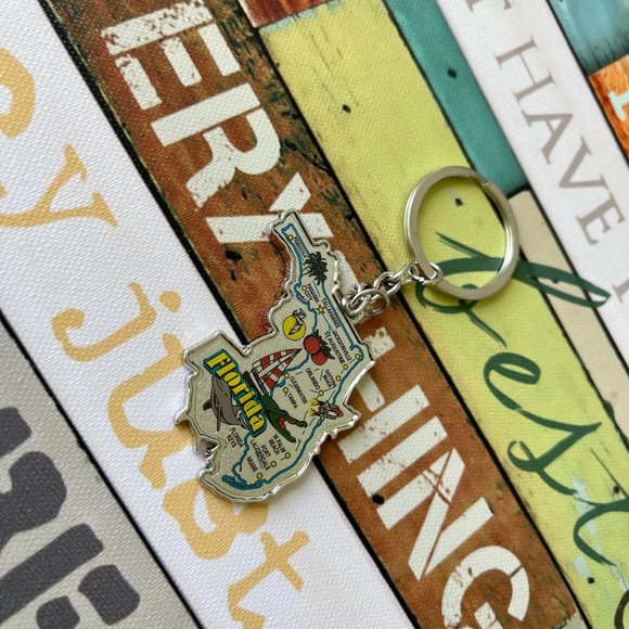 Works State of Florida Key Chain Acrylic Souvenir Keychain Retro Style Map Gift - Picture 3 of 3